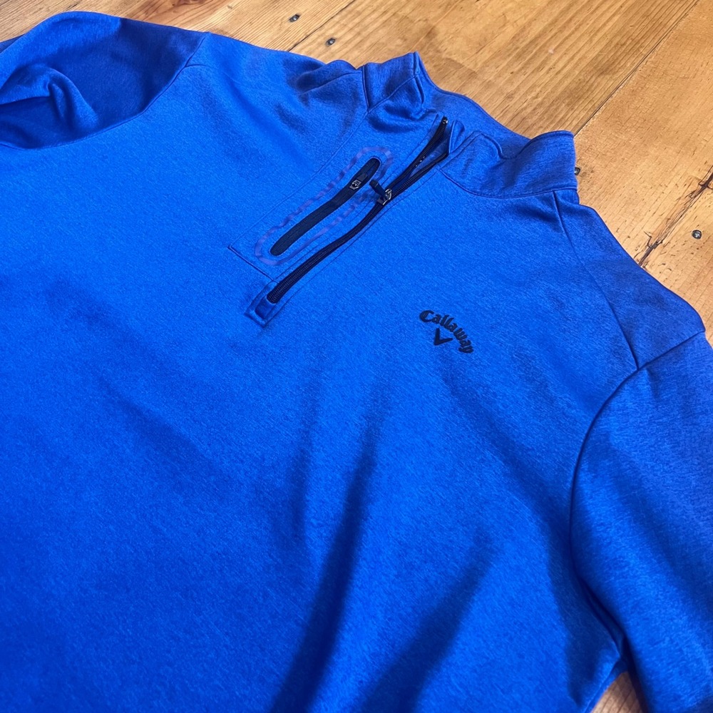 Callaway Mens XXL Blue Heather Quarter Zip Fleece Pullover Golf Jacket Pocket - Picture 2 of 7